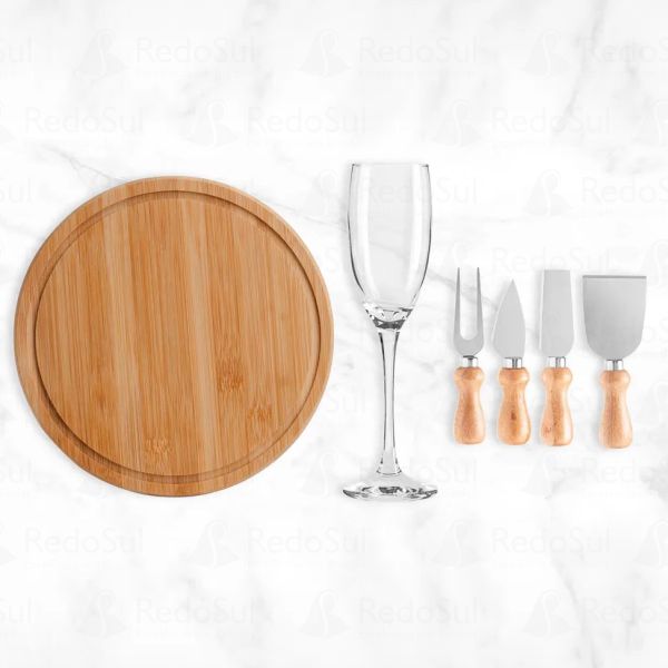 KIT Queijo Personalizado com tábua e taça de champagne
