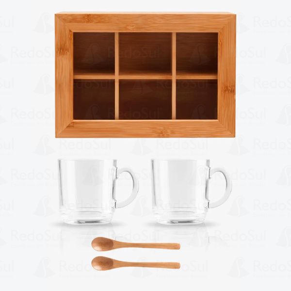 Kit personalizado para chá com caixa em bambu e colheres 5 peças