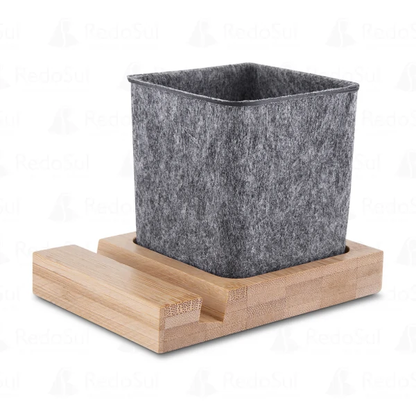 Porta Objetos e Smartphone em feltro e Bambu Personalizado