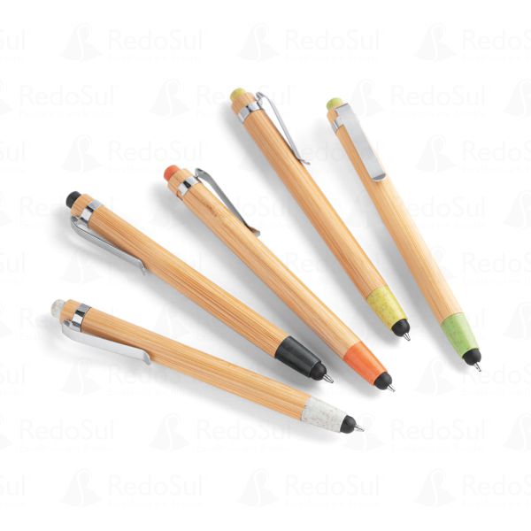Caneta Personalizada de Bambu com touch Caneta Personalizada de Bambu com touch