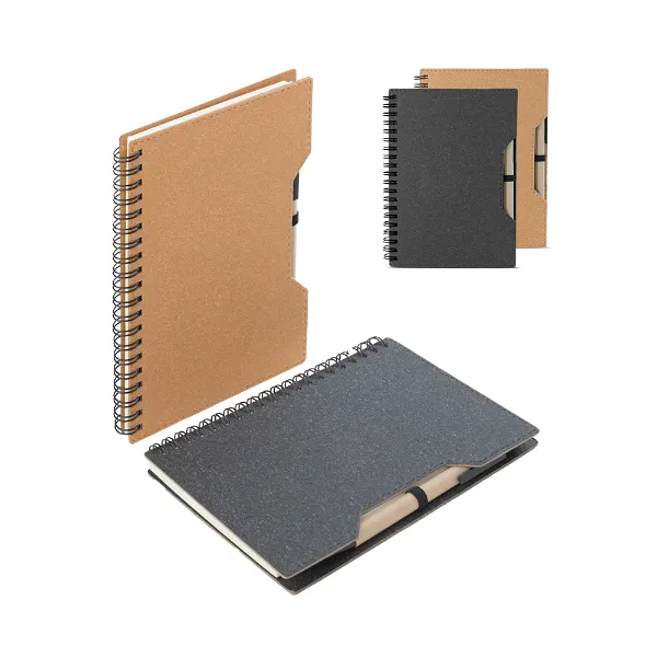 Caderno personalizado com capa em papelão reciclado e caneta Caderno personalizado com capa em papelão reciclado e caneta