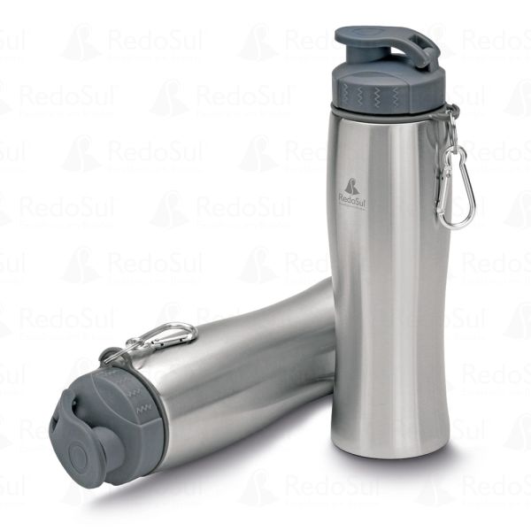 Garrafa de Aço Inox 750 ml com Mosquetão Personalizada Garrafa de Aço Inox 750 ml com Mosquetão Personalizada