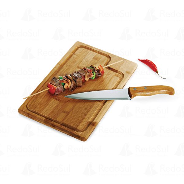 Conjunto Para Churrasco Personalizado Em Bambu/Inox