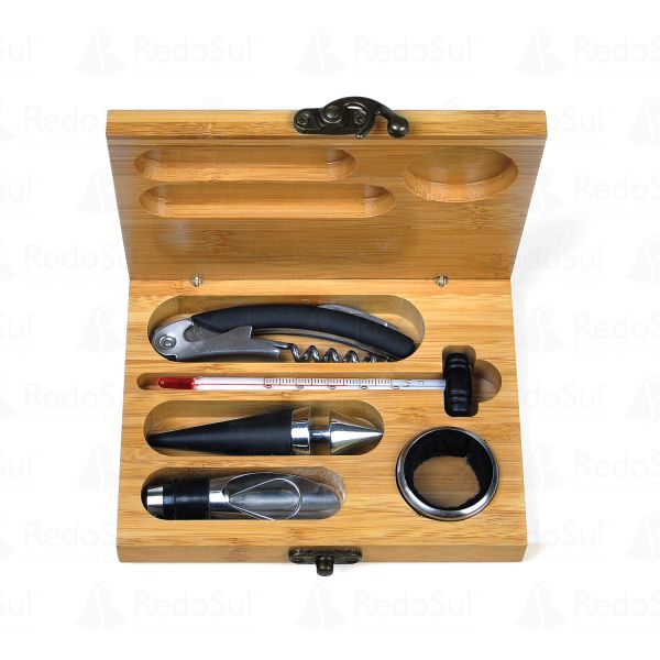 Kit para vinho personalizado em bambu