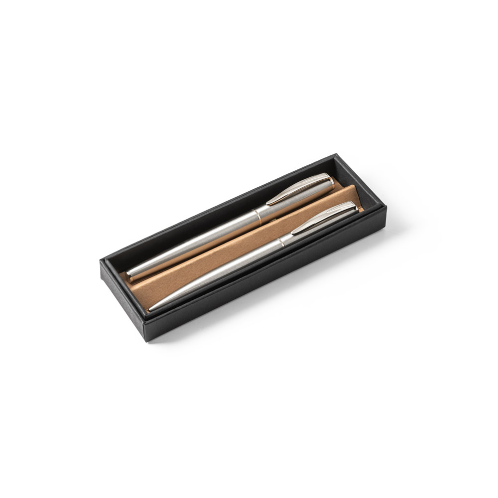 Conjunto de canetas roller e esferográfica em aço inoxidável reciclado Conjunto de canetas roller e esferográfica em aço inoxidável reciclado