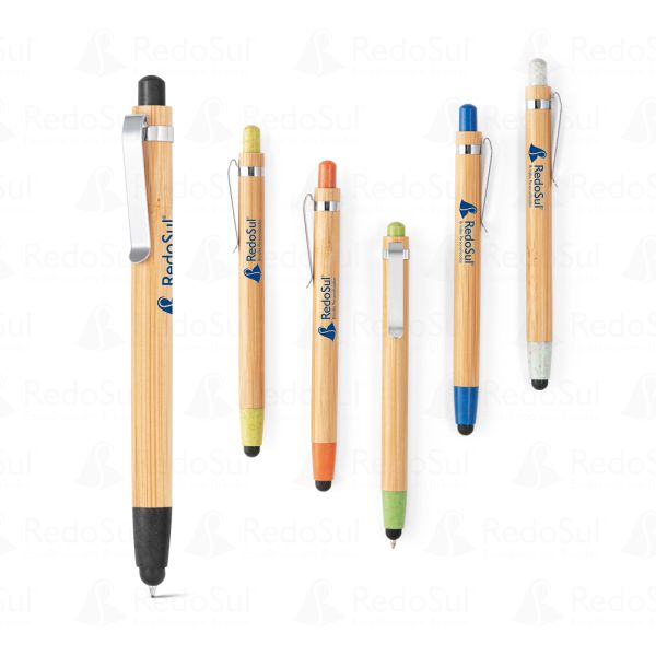 Caneta Personalizada de Bambu com touch Caneta Personalizada de Bambu com touch