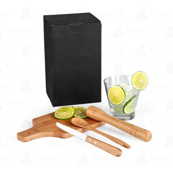Kit Para Caipirinha Personalizado em Bambu 350 ml com 5 Peças